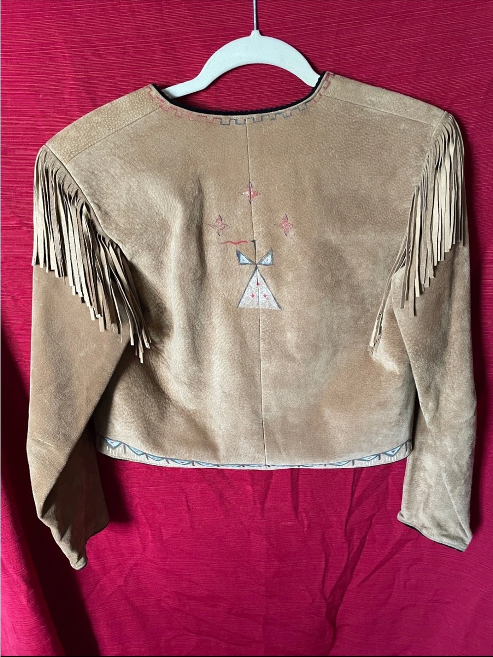 Patricia Wolf hand painted suede jacket fringe horses Indian ponies RTL $425 S - Picture 2 of 8